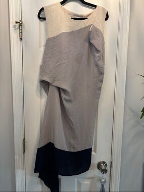 BCBG Colorblock Midi Skirt in Cream, Light Gray and Navy